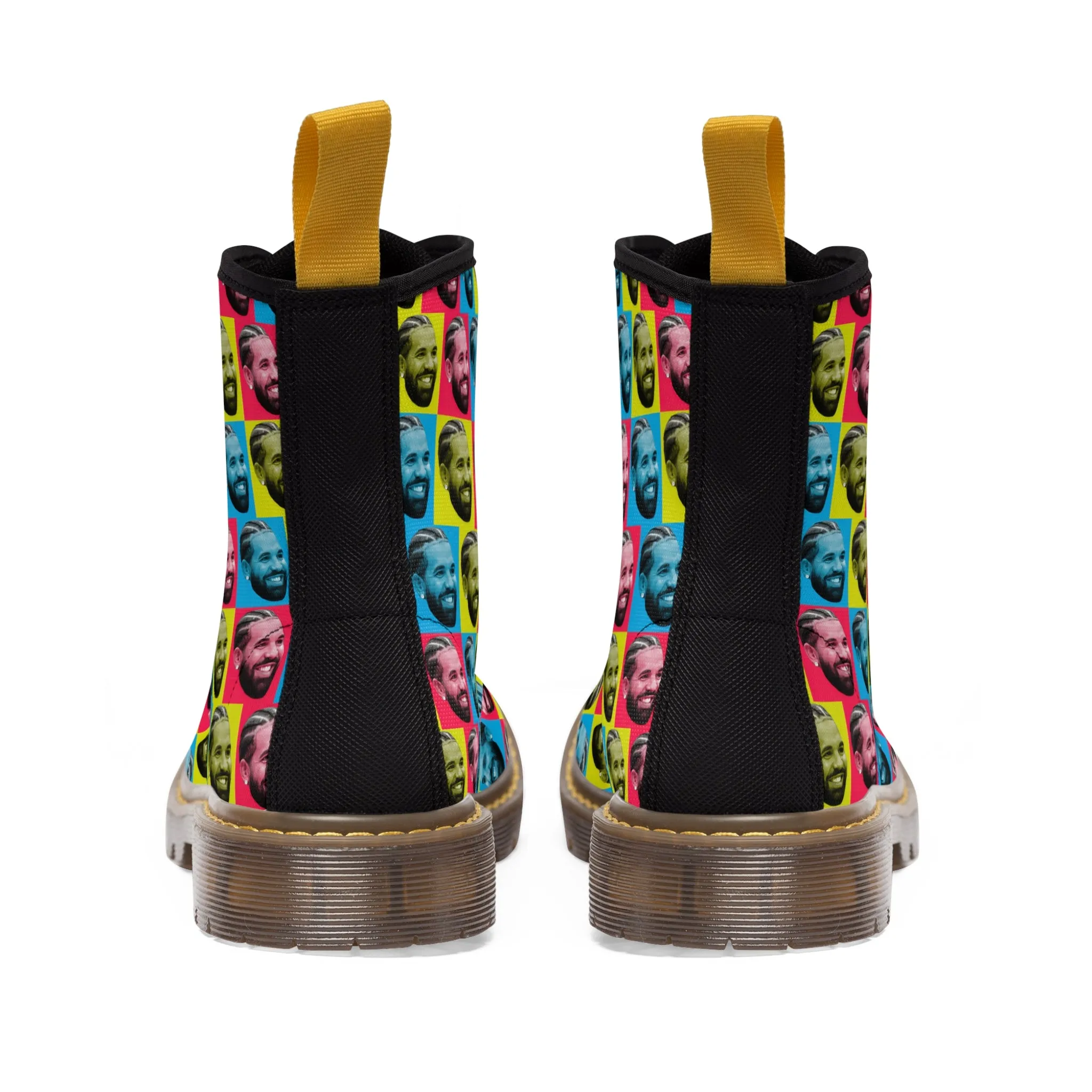 Drake Colored Checker Faces Women's Canvas Boots