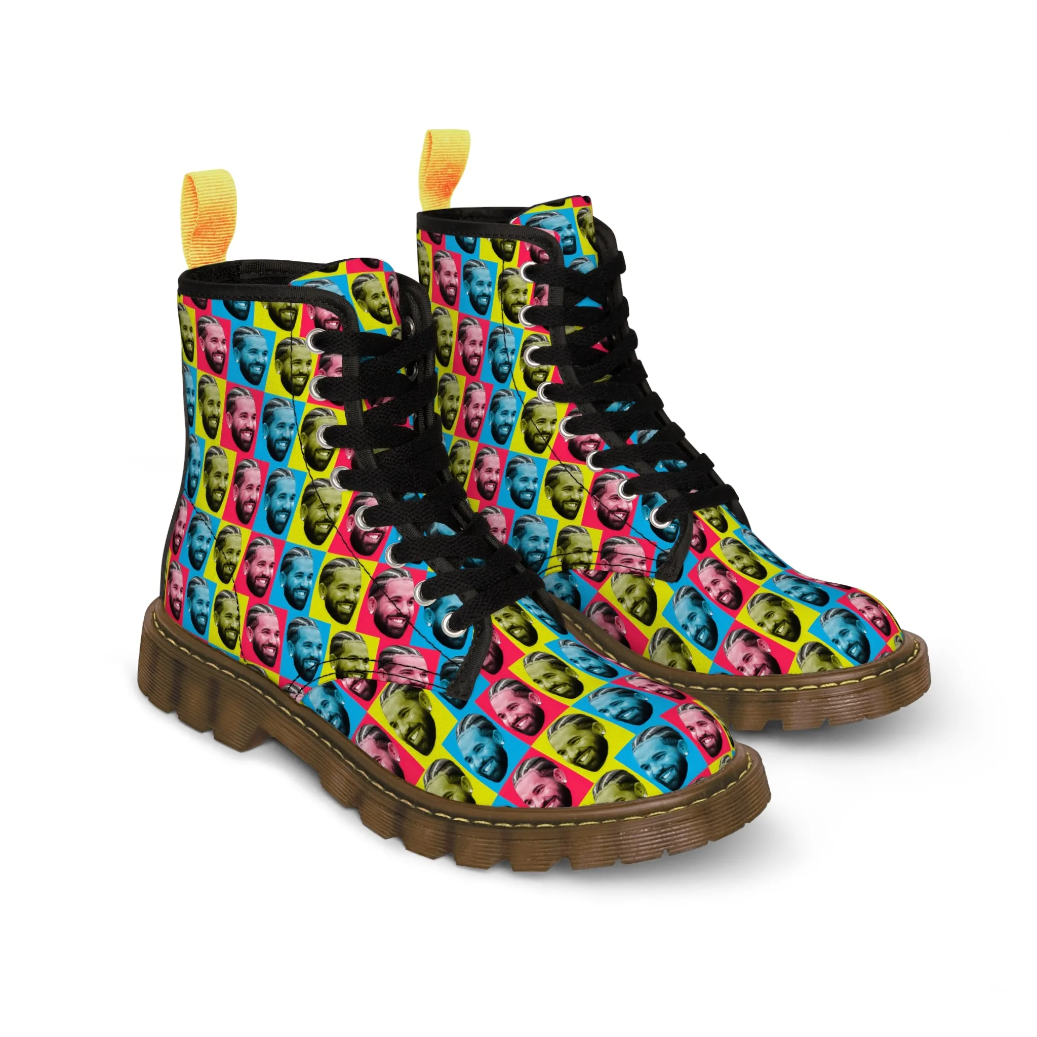 Drake Colored Checker Faces Women's Canvas Boots