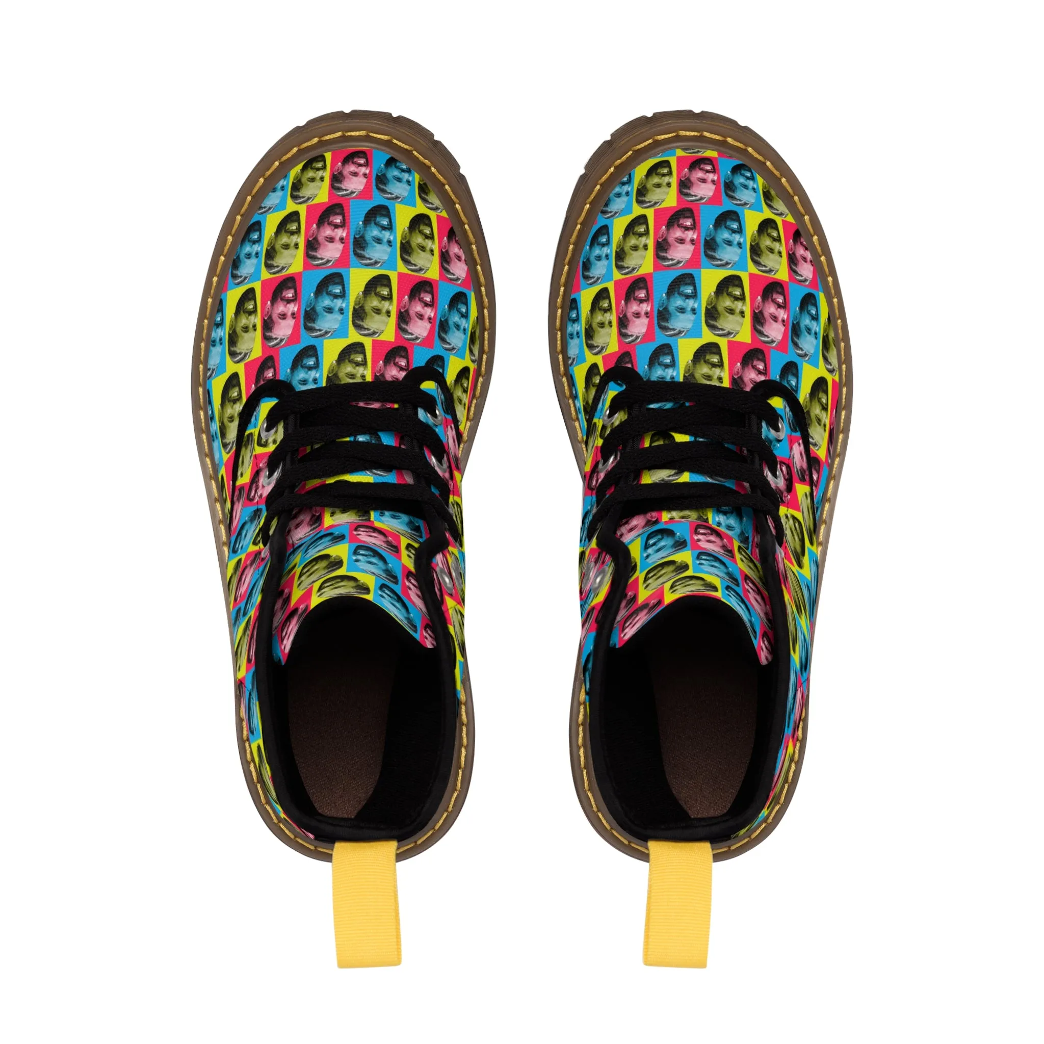 Drake Colored Checker Faces Women's Canvas Boots