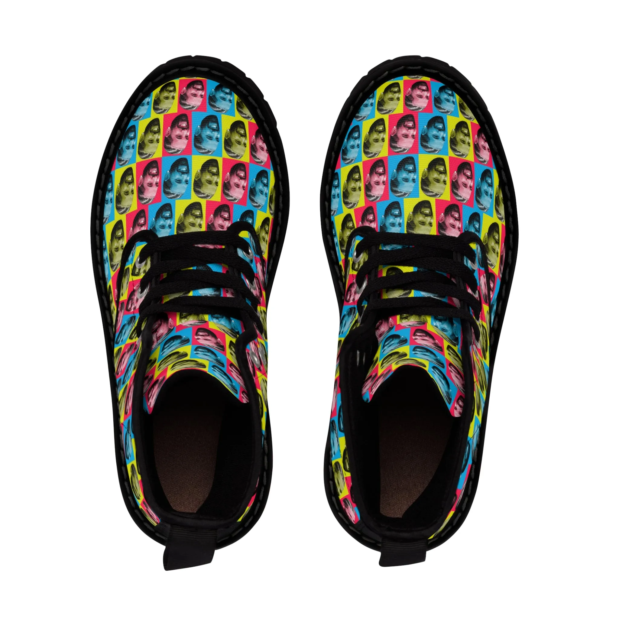 Drake Colored Checker Faces Women's Canvas Boots
