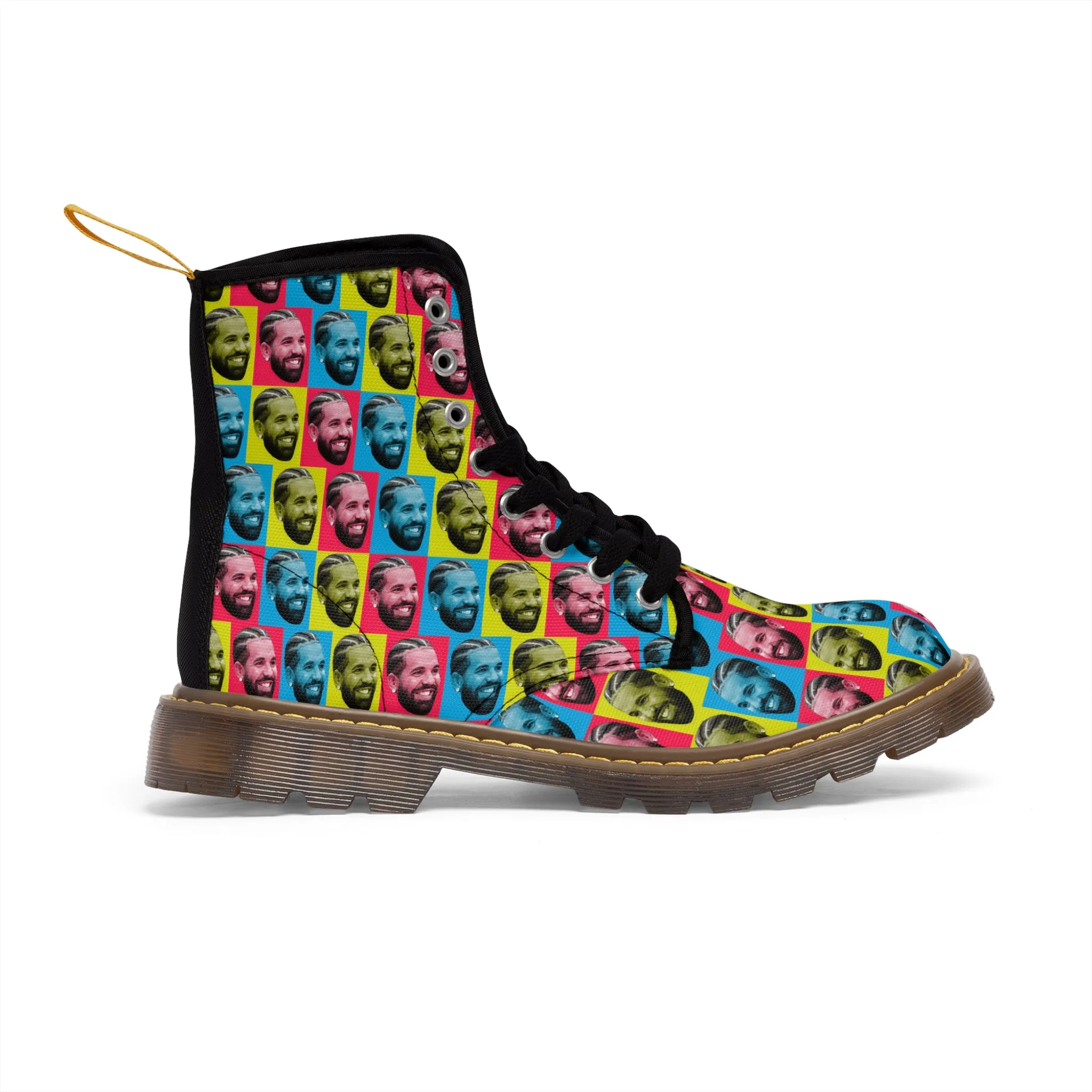 Drake Colored Checker Faces Women's Canvas Boots