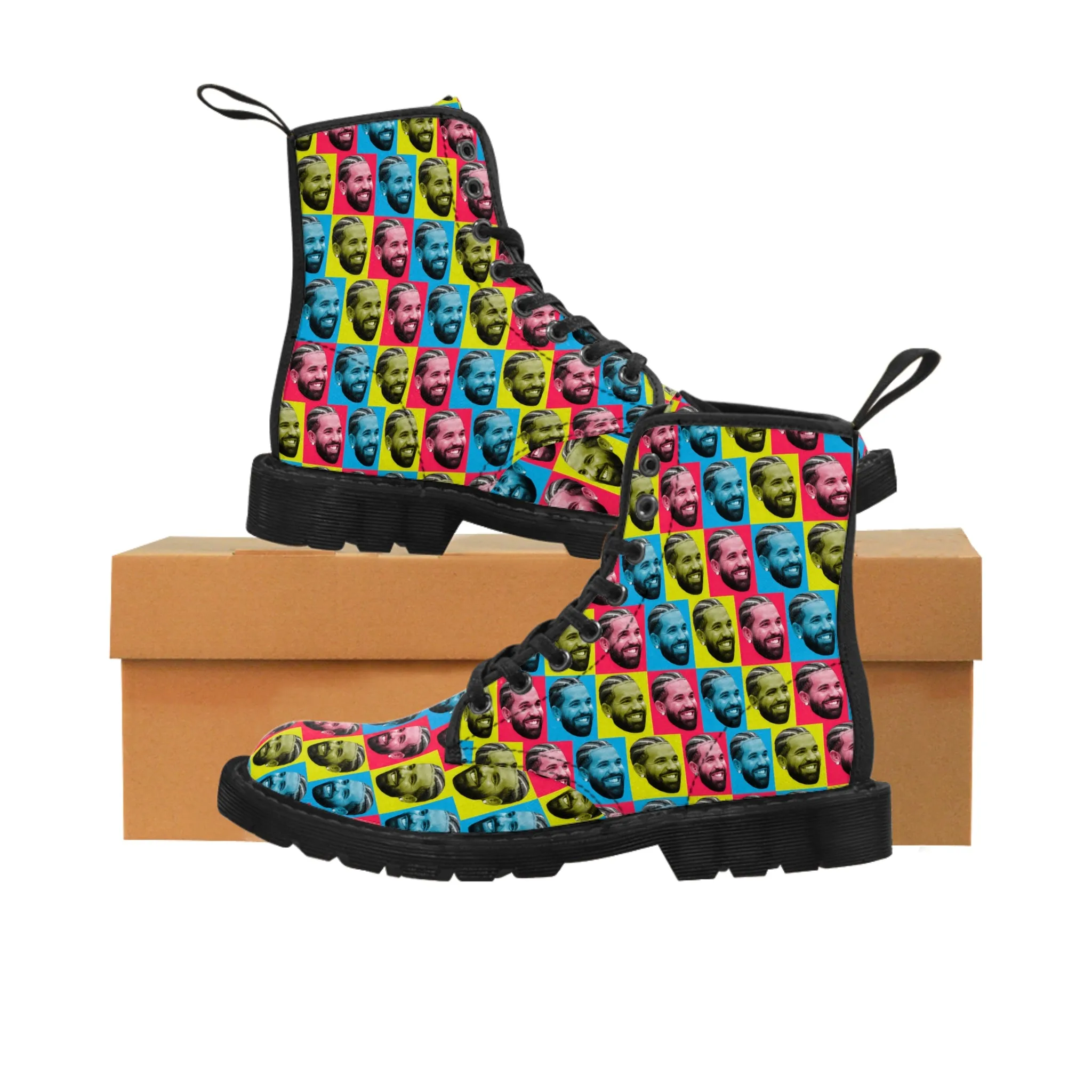 Drake Colored Checker Faces Women's Canvas Boots