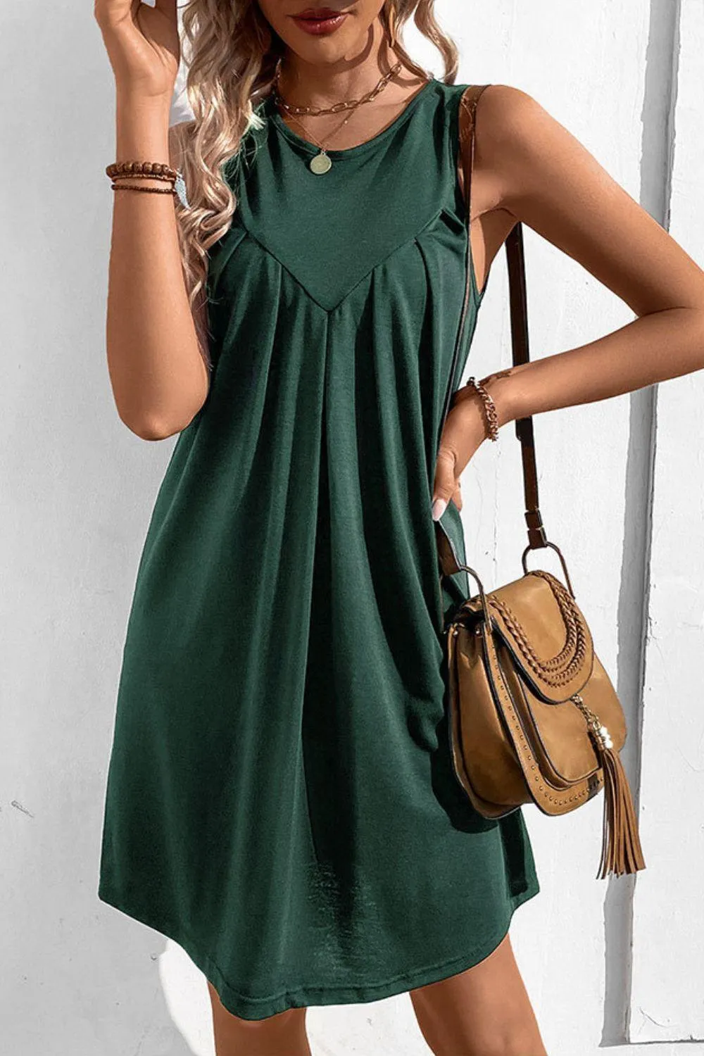 Easy And Free Crew Neck Sleeveless A Line Dress