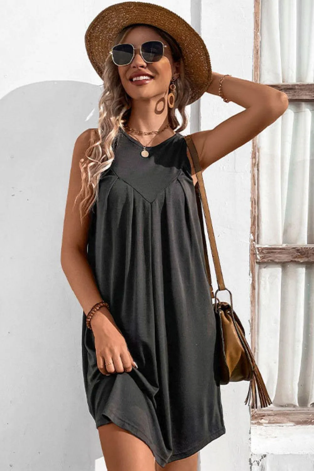 Easy And Free Crew Neck Sleeveless A Line Dress