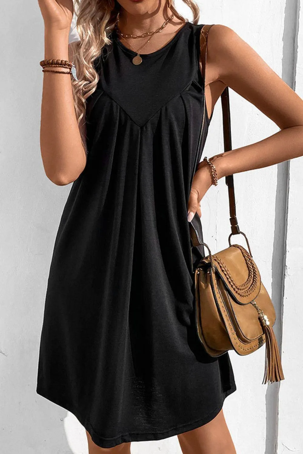 Easy And Free Crew Neck Sleeveless A Line Dress