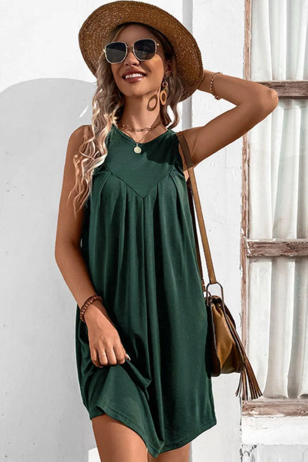 Easy And Free Crew Neck Sleeveless A Line Dress