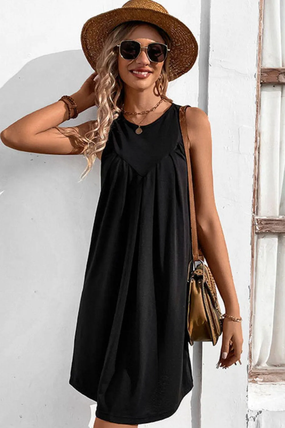 Easy And Free Crew Neck Sleeveless A Line Dress