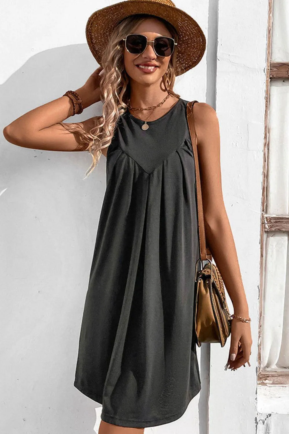 Easy And Free Crew Neck Sleeveless A Line Dress