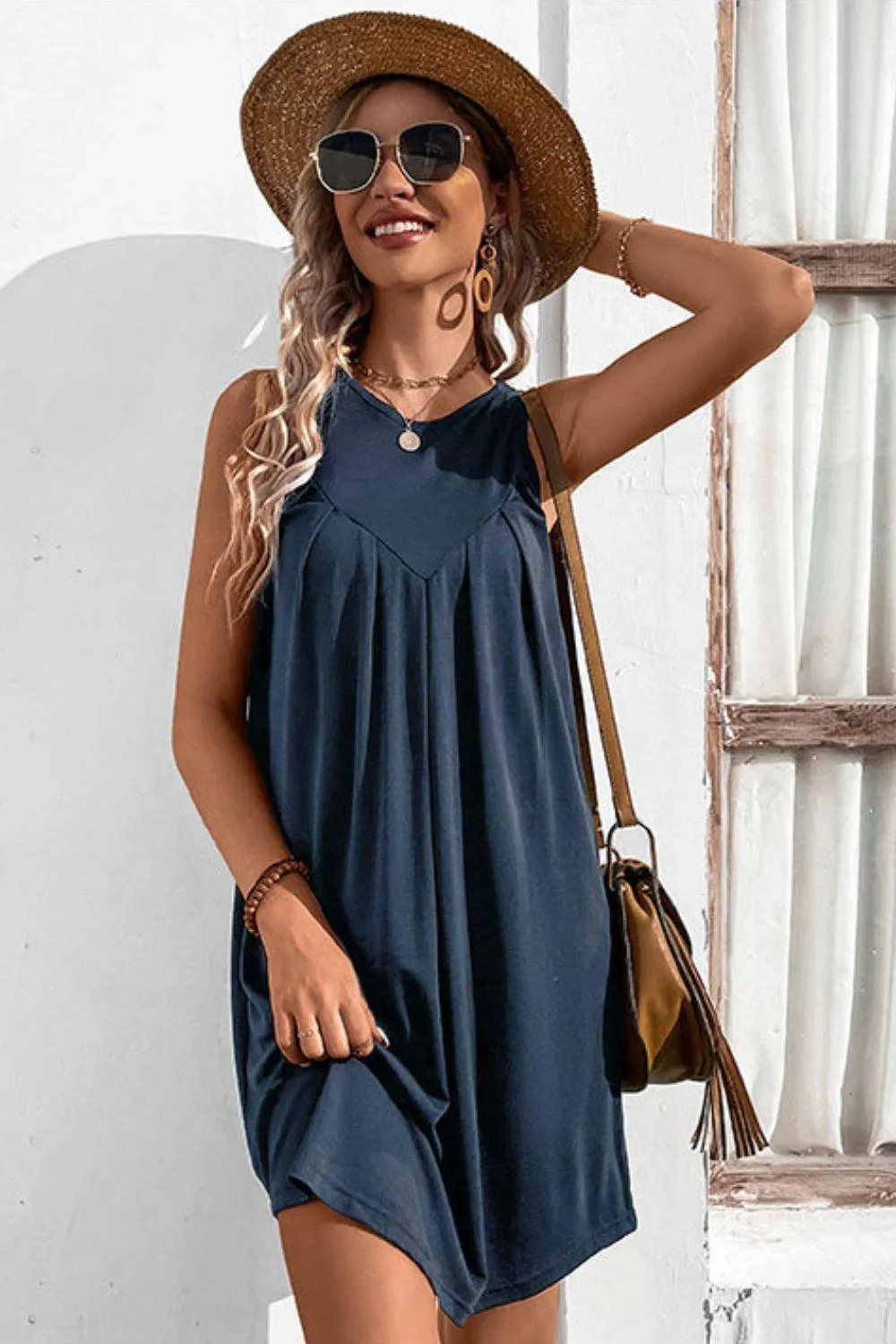 Easy And Free Crew Neck Sleeveless A Line Dress