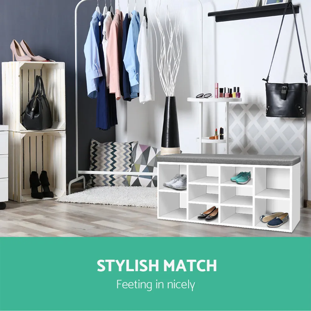 Fabric Shoe Bench with Storage Cubes White
