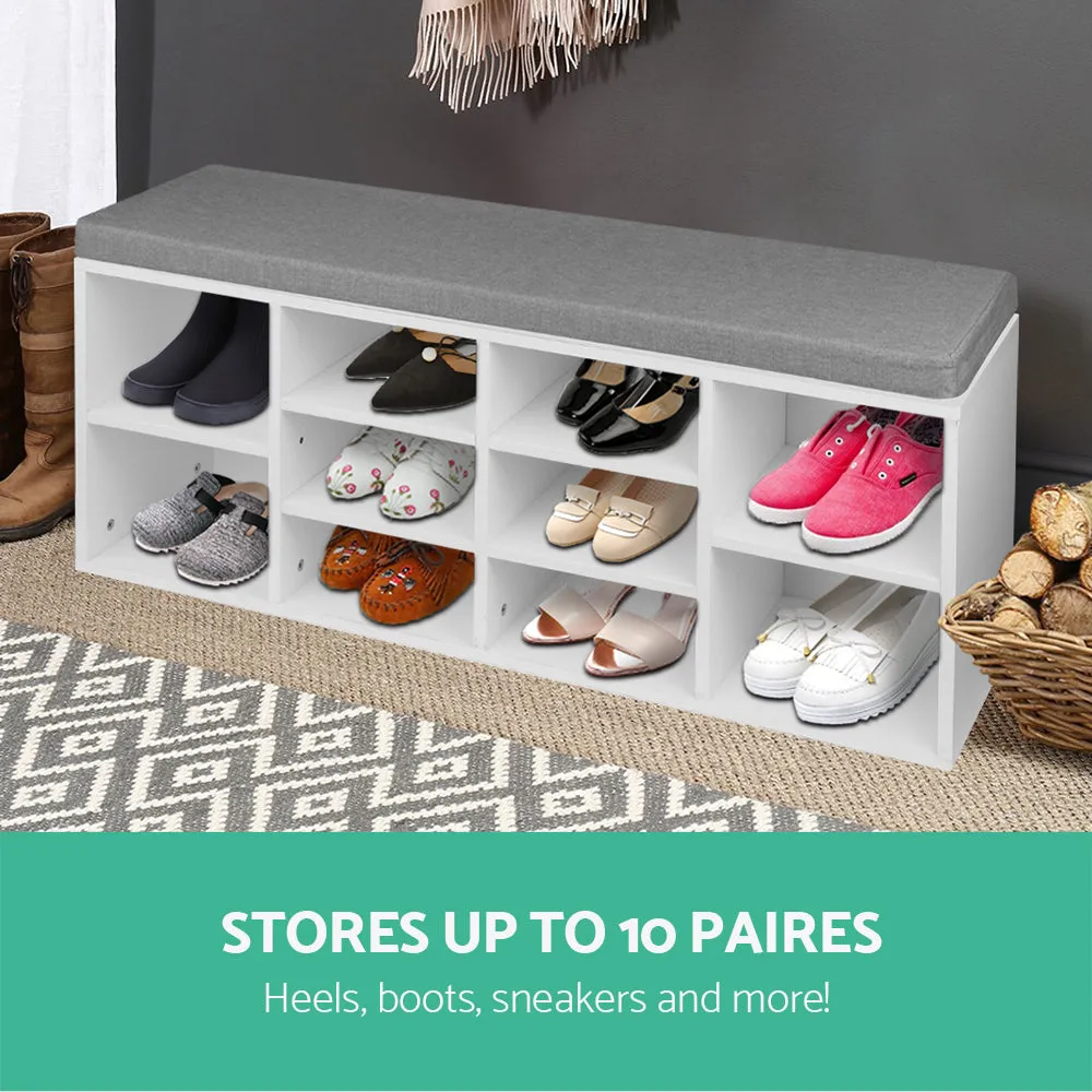 Fabric Shoe Bench with Storage Cubes White