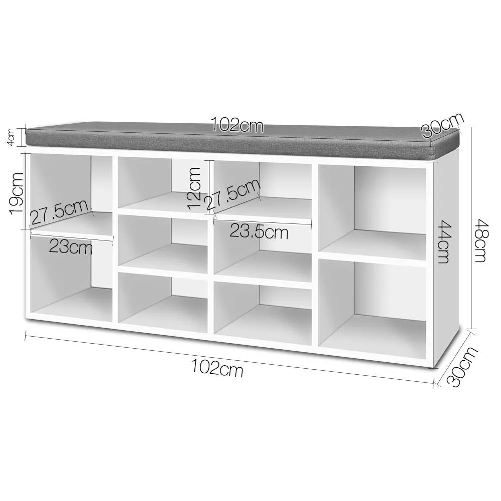 Fabric Shoe Bench with Storage Cubes White