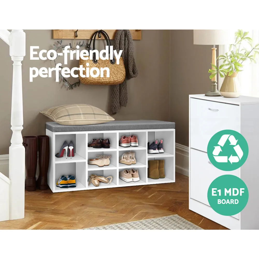 Fabric Shoe Bench with Storage Cubes White