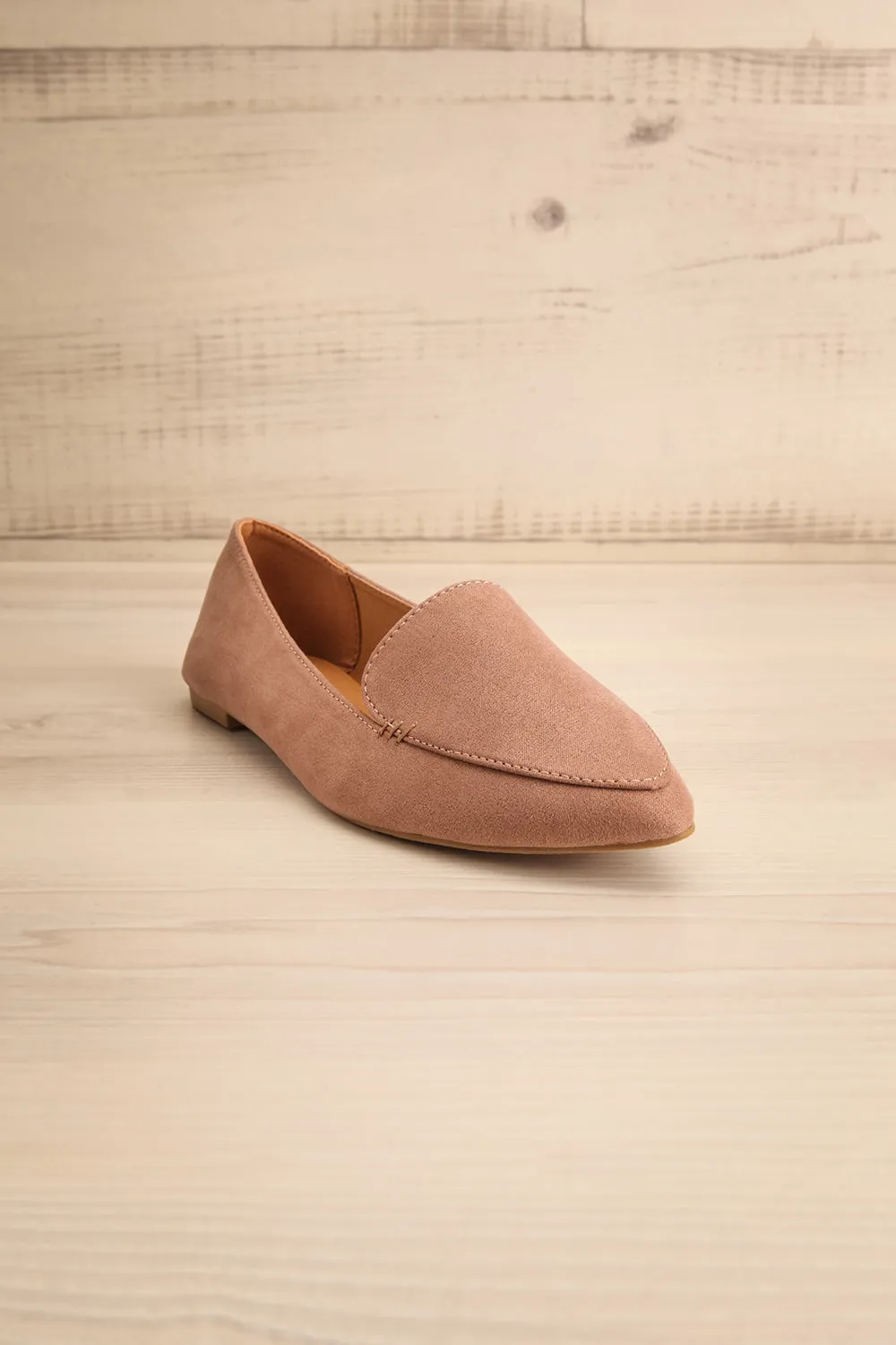Facille Taupe | Pointed Faux-Suede Loafers