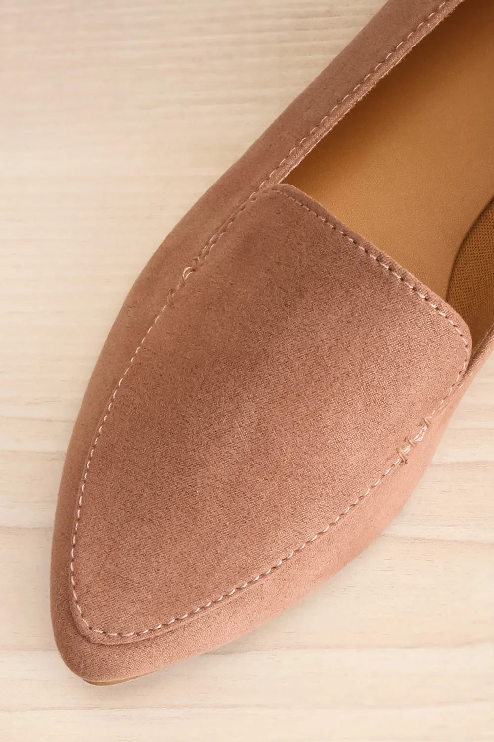 Facille Taupe | Pointed Faux-Suede Loafers