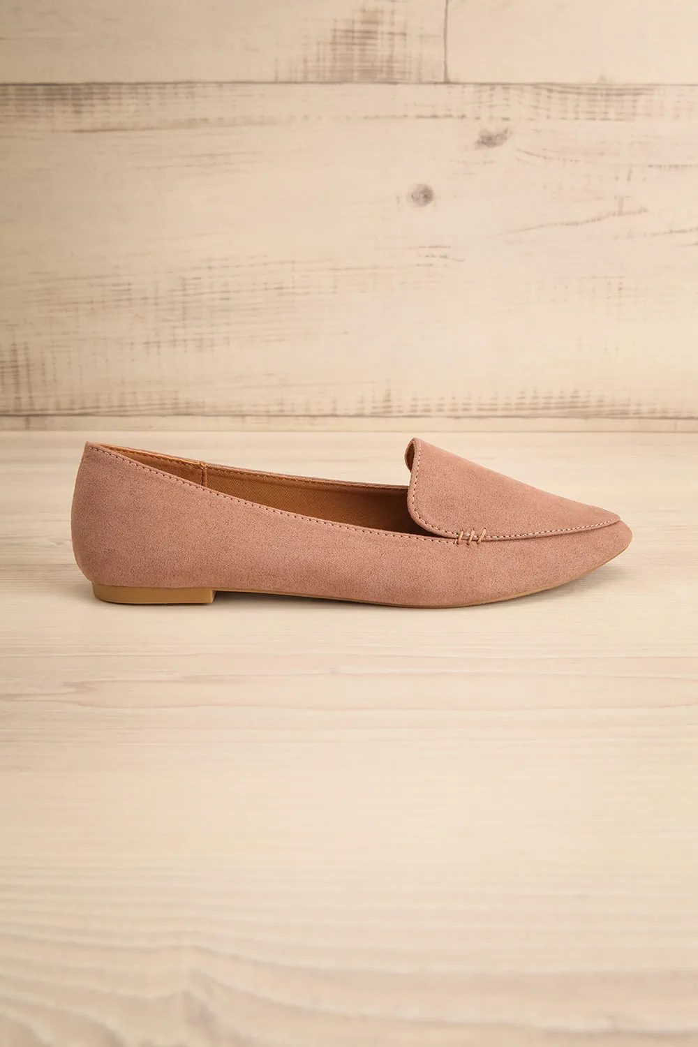 Facille Taupe | Pointed Faux-Suede Loafers