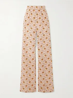 Floral-print cotton-muslin pants