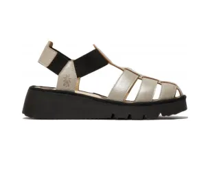 Fly London "Pefi" silver elastic leather sandal