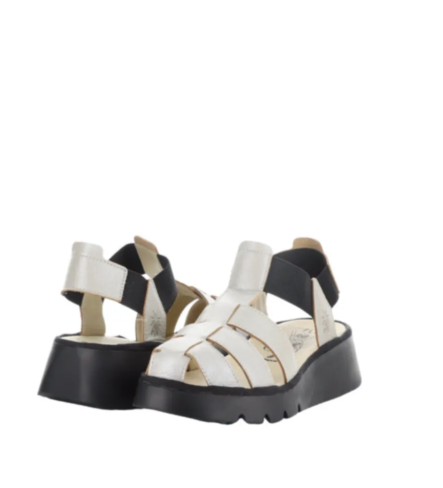 Fly London "Pefi" silver elastic leather sandal