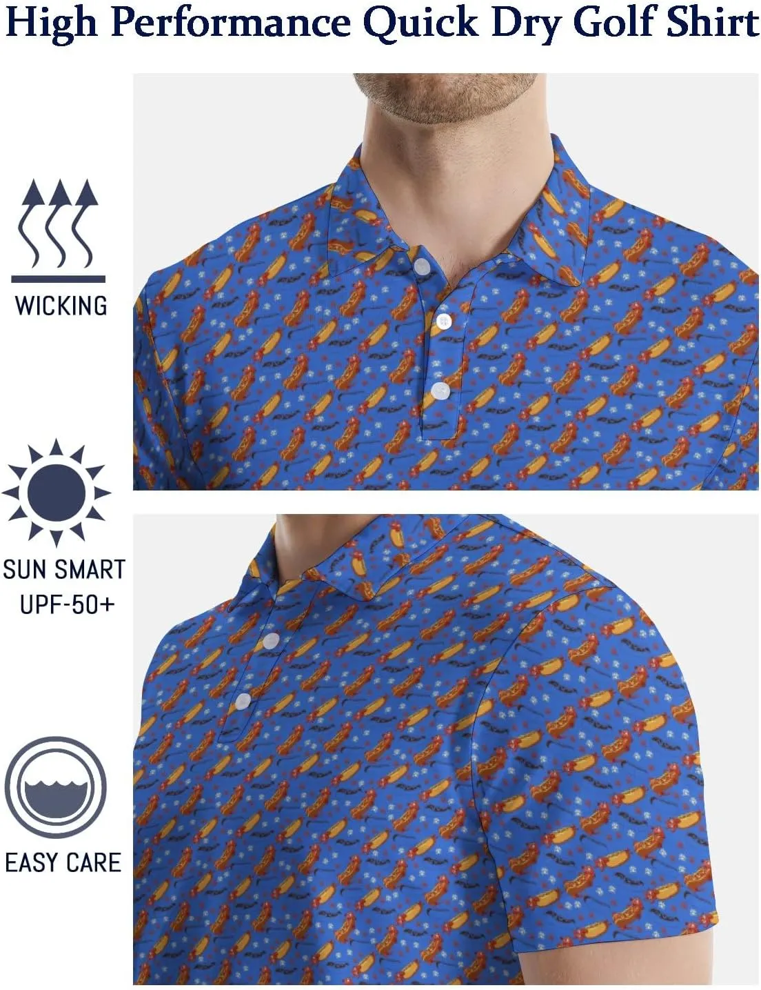 Funny Mens Golf Shirt Moisture Wicking Quick Dry Print Performance Short Sleeve Collared Polo Shirts for Men