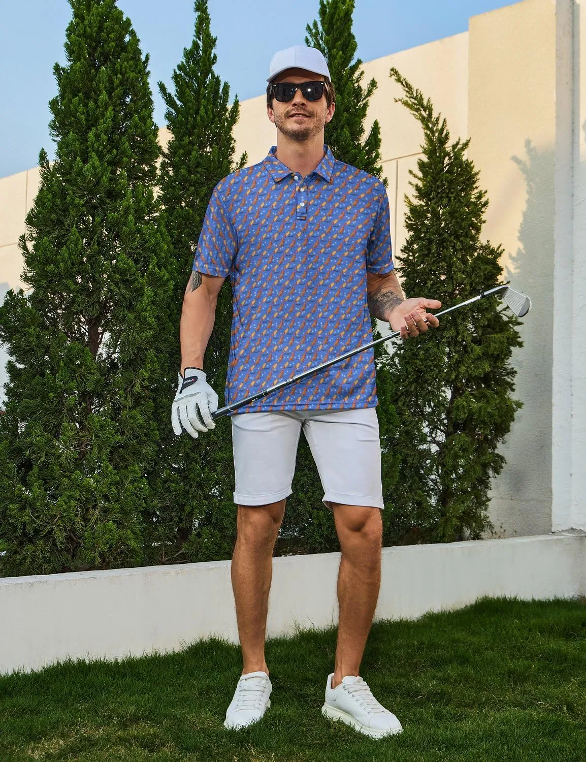 Funny Mens Golf Shirt Moisture Wicking Quick Dry Print Performance Short Sleeve Collared Polo Shirts for Men