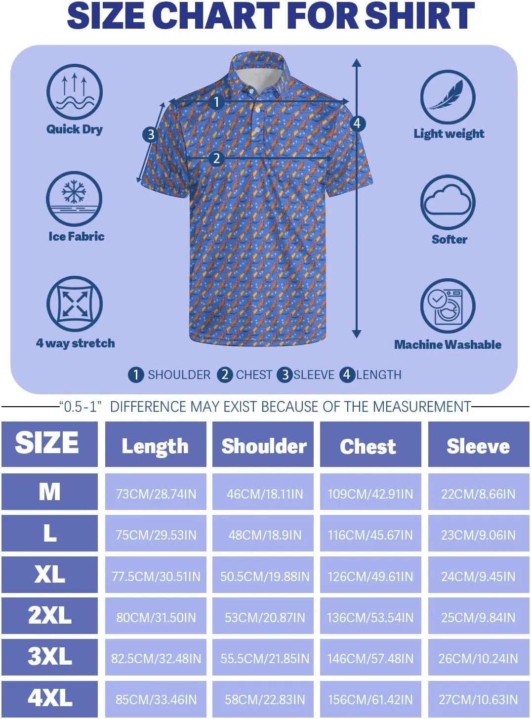 Funny Mens Golf Shirt Moisture Wicking Quick Dry Print Performance Short Sleeve Collared Polo Shirts for Men