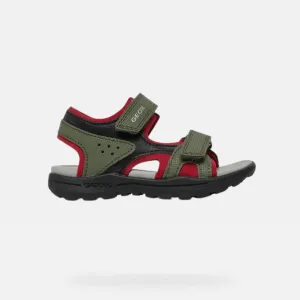 GEOX Boys J Vaniett Military/Red Sandals