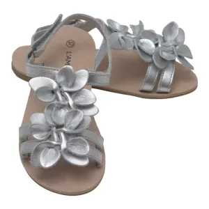 Girls Silver Flower Blossom Accent Strap Sandals 7-10 Toddler