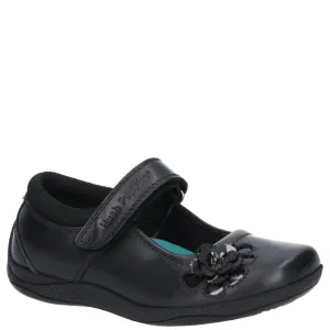 Hush Puppies Jessica Black Leather Girls Custom Fit Velcro School Shoes