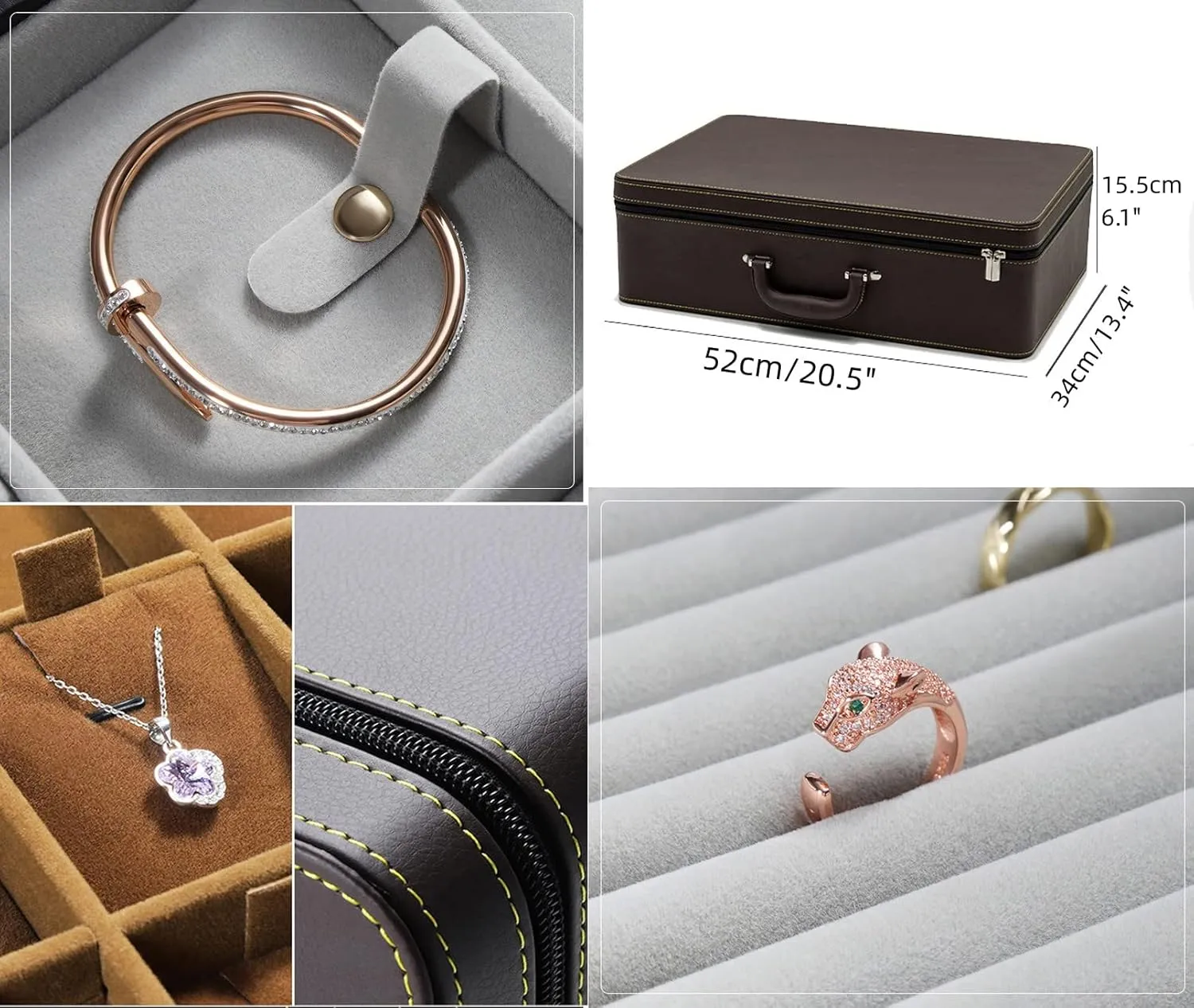 Jewelry Box Carriable Large Commercial Organizer Faux-Leather Accessory Case Storage with Trays Gift for Women Girls(XL6-BK)