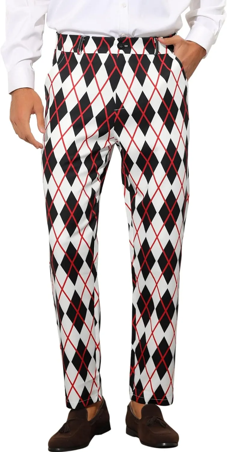 Lars Amadeus Printed Dress Pants for Men's Regular Fit Flat Front Business Suit Trousers