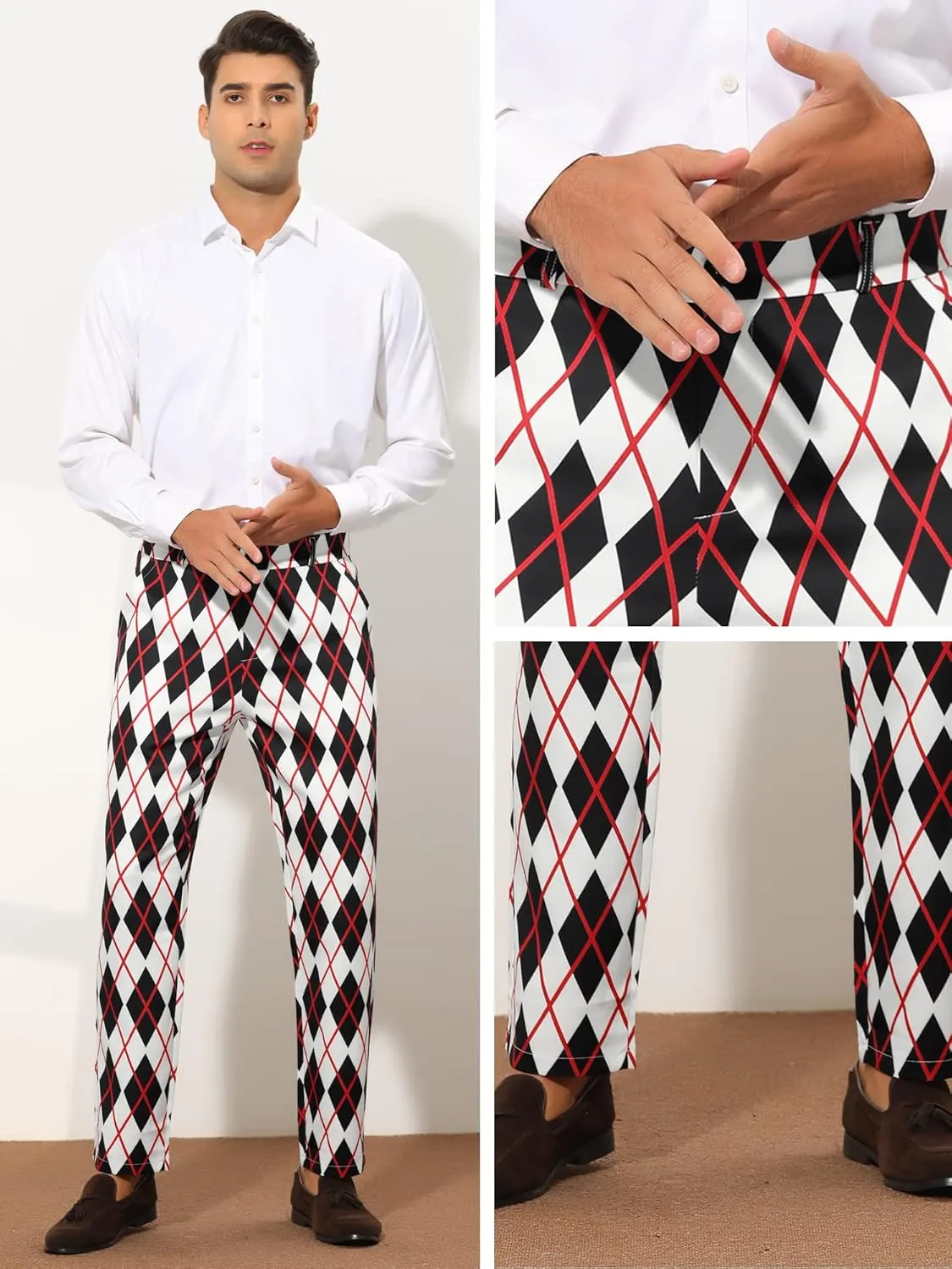 Lars Amadeus Printed Dress Pants for Men's Regular Fit Flat Front Business Suit Trousers