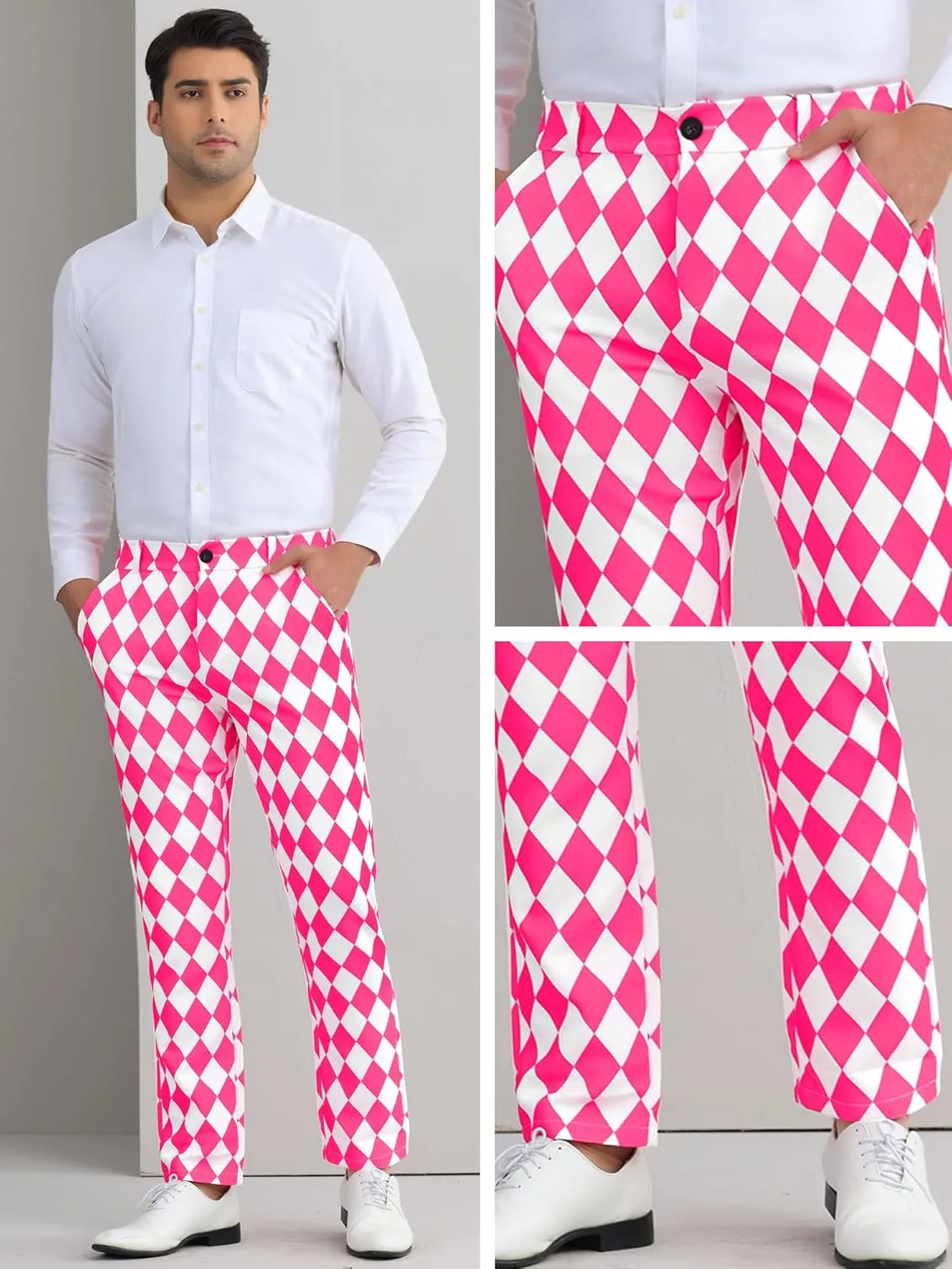 Lars Amadeus Printed Dress Pants for Men's Regular Fit Flat Front Business Suit Trousers