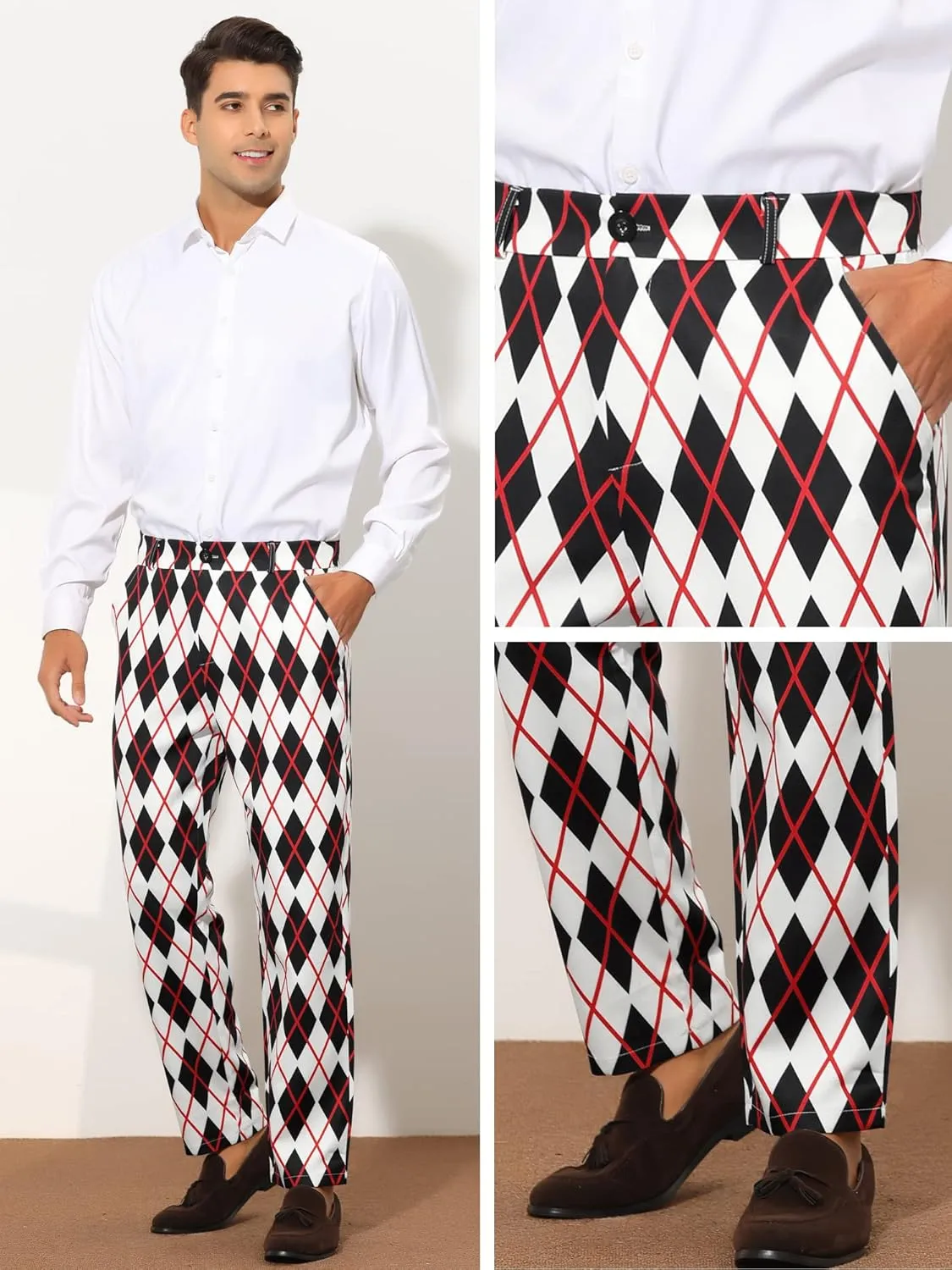 Lars Amadeus Printed Dress Pants for Men's Regular Fit Flat Front Business Suit Trousers
