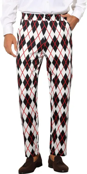 Lars Amadeus Printed Dress Pants for Men's Regular Fit Flat Front Business Suit Trousers
