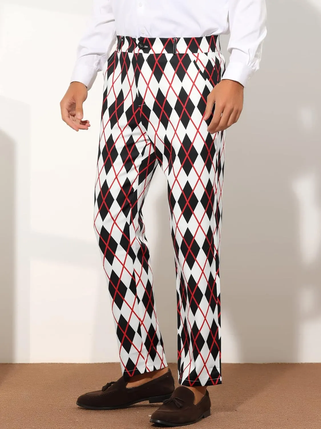 Lars Amadeus Printed Dress Pants for Men's Regular Fit Flat Front Business Suit Trousers