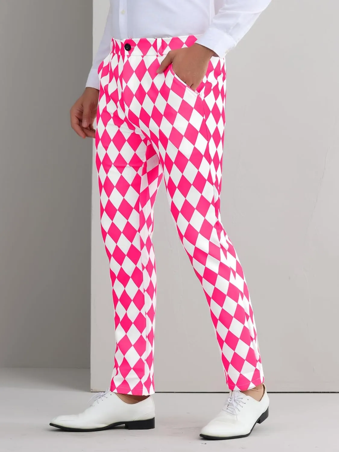 Lars Amadeus Printed Dress Pants for Men's Regular Fit Flat Front Business Suit Trousers