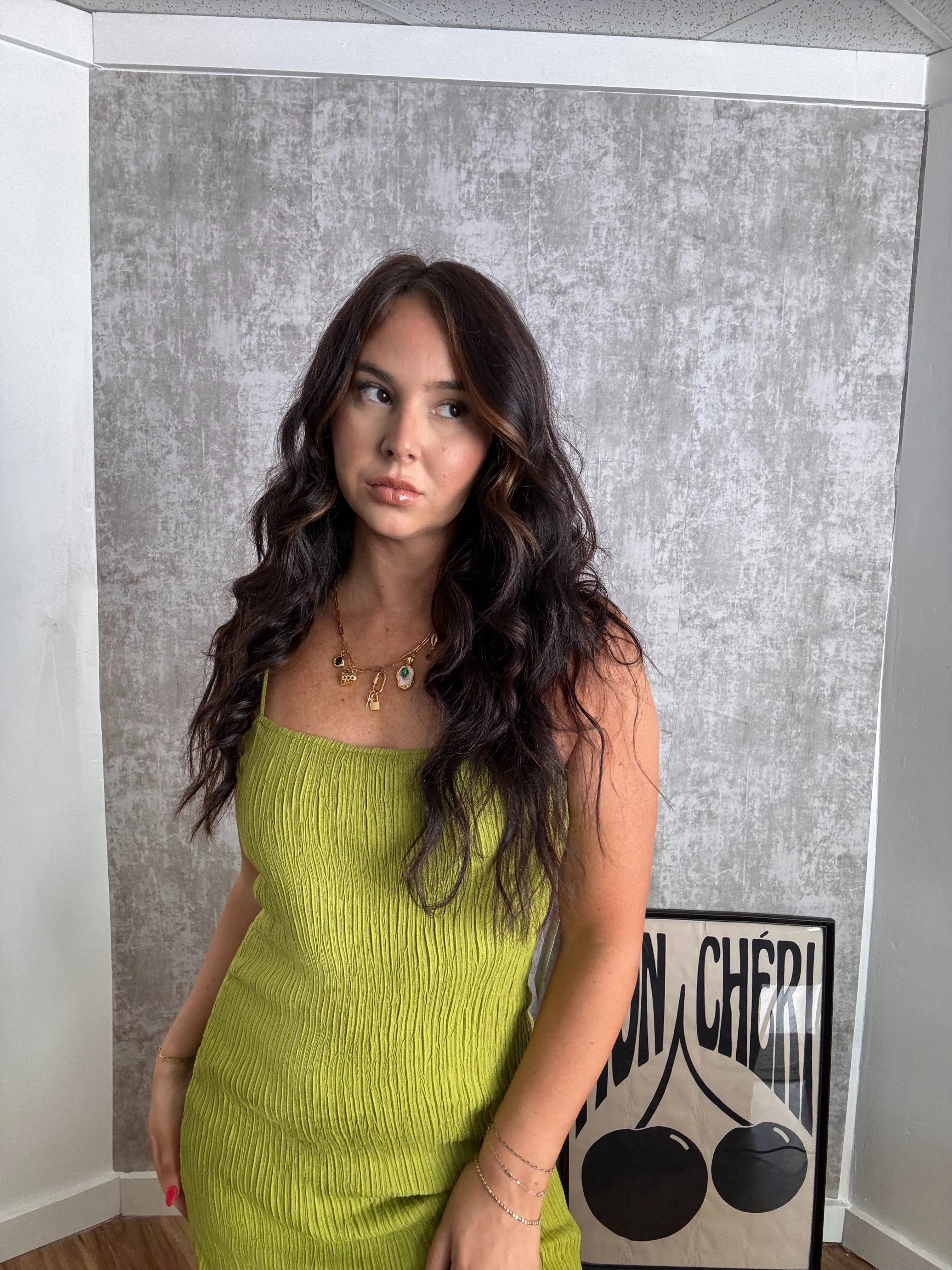 Laurie Crinkle Midi Dress Lime