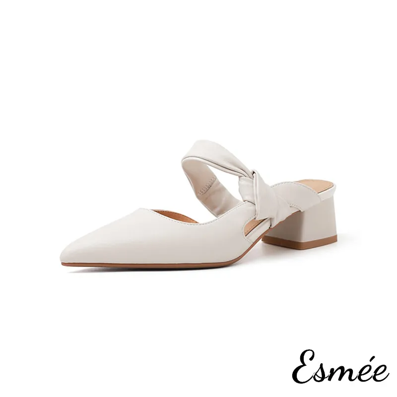 Leather High Heel Mules with Bow Knot Straps