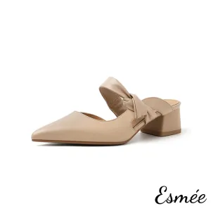 Leather High Heel Mules with Bow Knot Straps