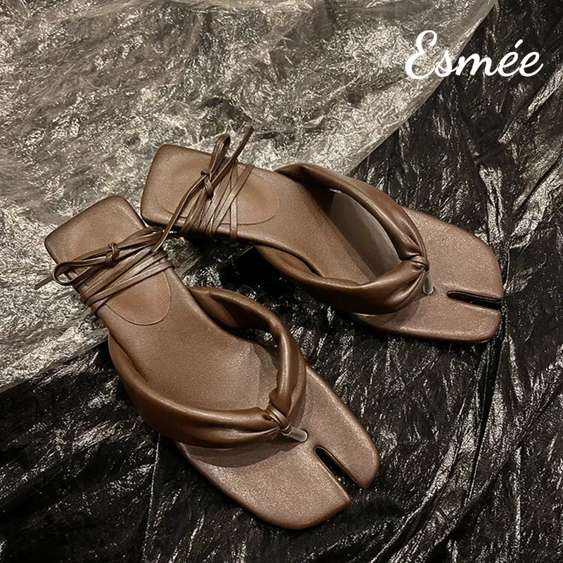 Leather High Heel Sandals with Cloven Design