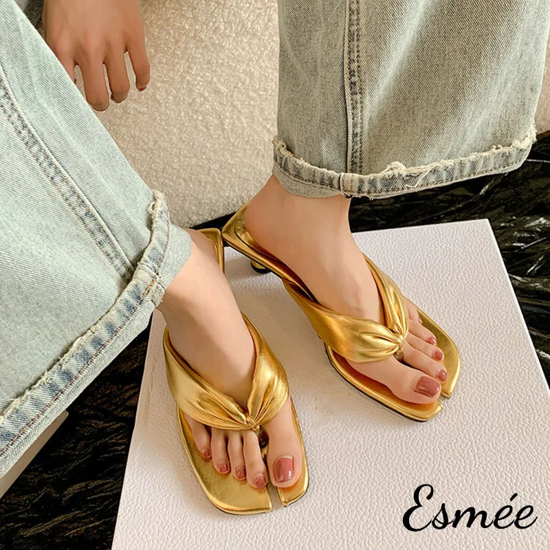 Leather High Heel Sandals with Cloven Design