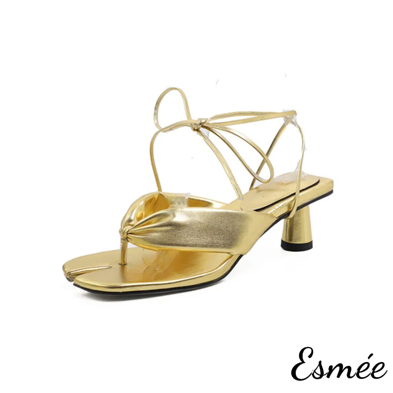 Leather High Heel Sandals with Cloven Design