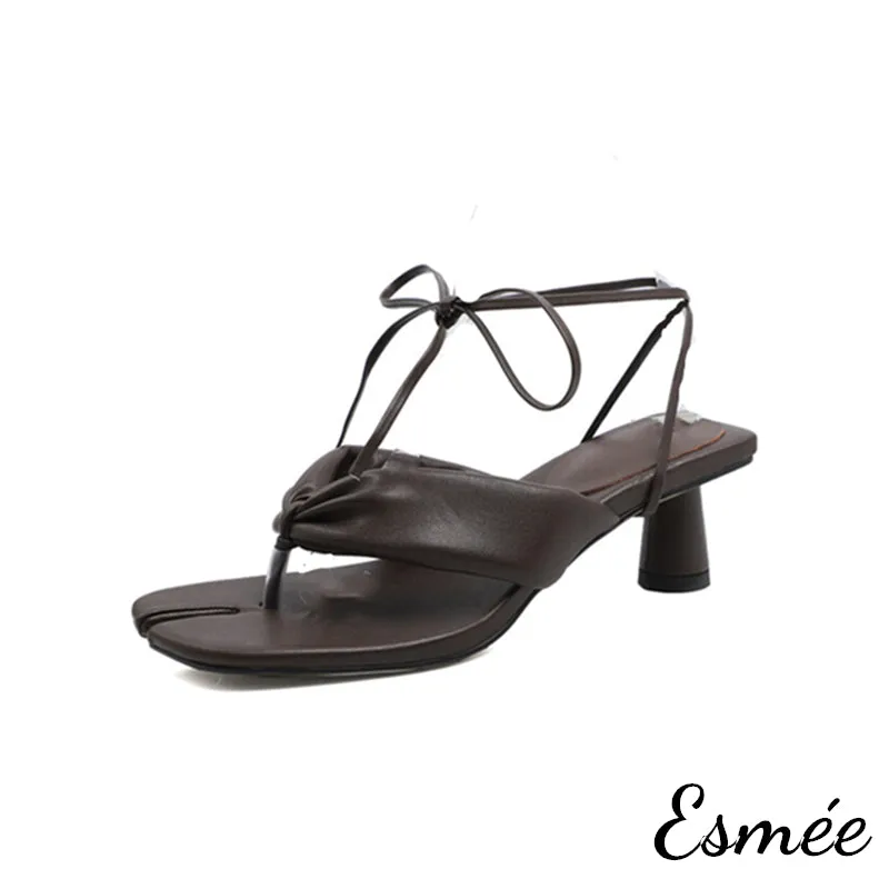 Leather High Heel Sandals with Cloven Design