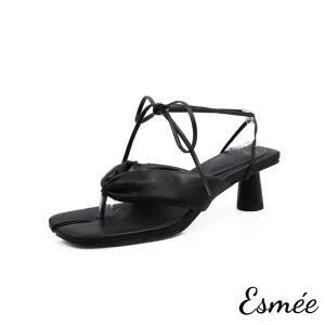 Leather High Heel Sandals with Cloven Design