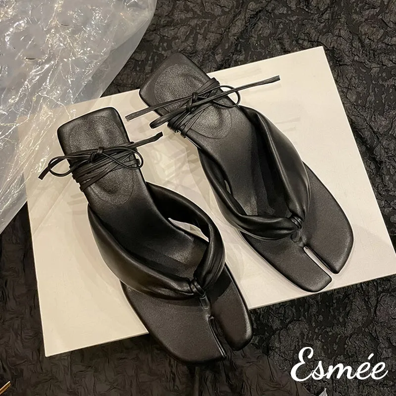 Leather High Heel Sandals with Cloven Design