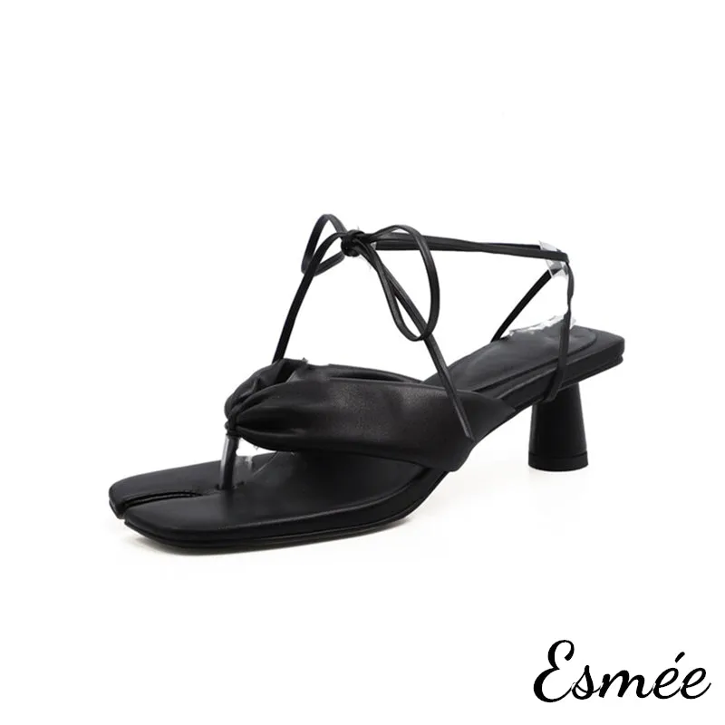 Leather High Heel Sandals with Cloven Design