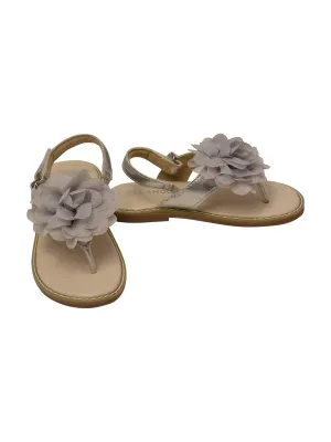 Little Girls Silver Organza Flower Back Strap Thong Sandals 5-10 Toddler