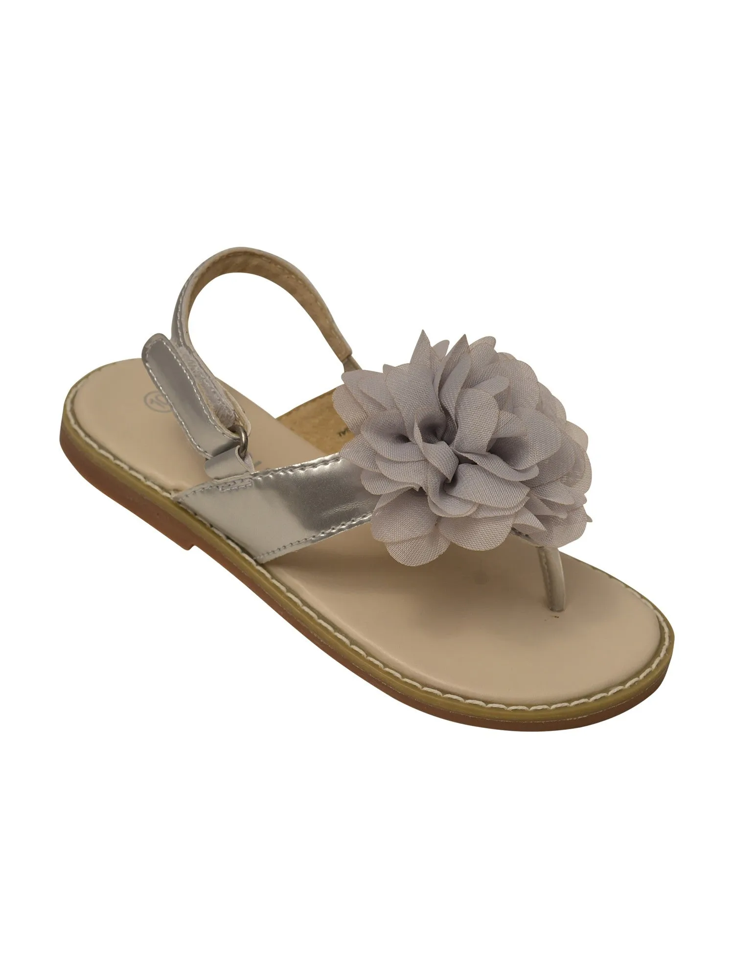 Little Girls Silver Organza Flower Back Strap Thong Sandals 5-10 Toddler