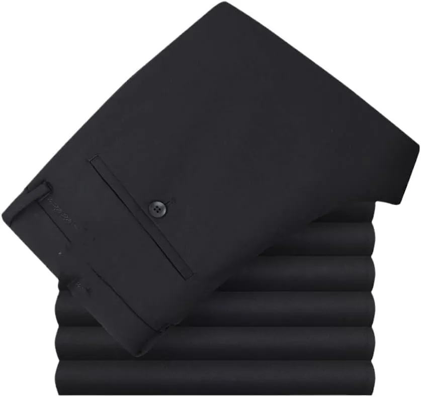 Men Autumn Winter Light Elastic Black Pants, Business Solid Color Soft Casual Trousers